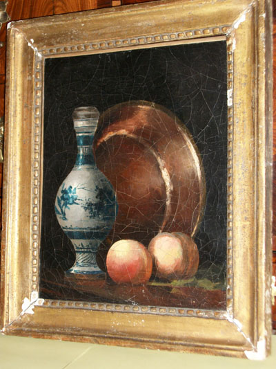 Huile sur toile Nature morte aux pches