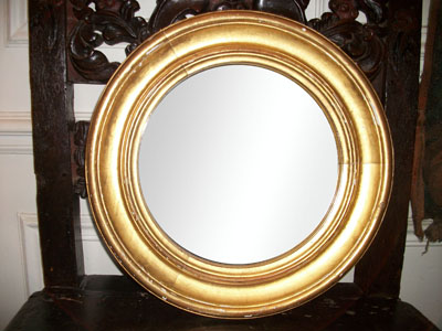 Petit miroir rond bois dor